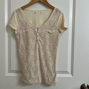 Lucky Brand XS Lace Front Scoop Neck T-shirt